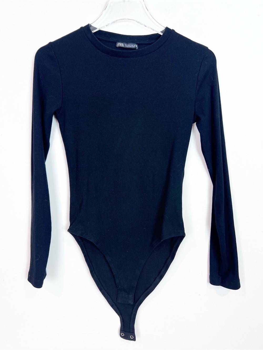 ZARA BLACK RIBBED LONG SLEEVE BODYSUIT WOMENS SZ LARGE